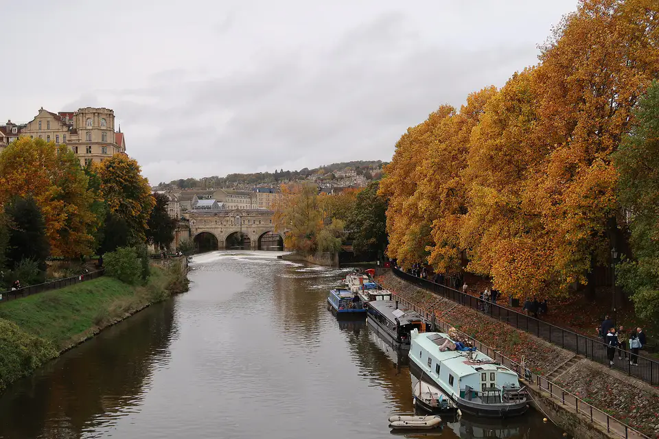 Autumn trees beside the River Avon, Bath