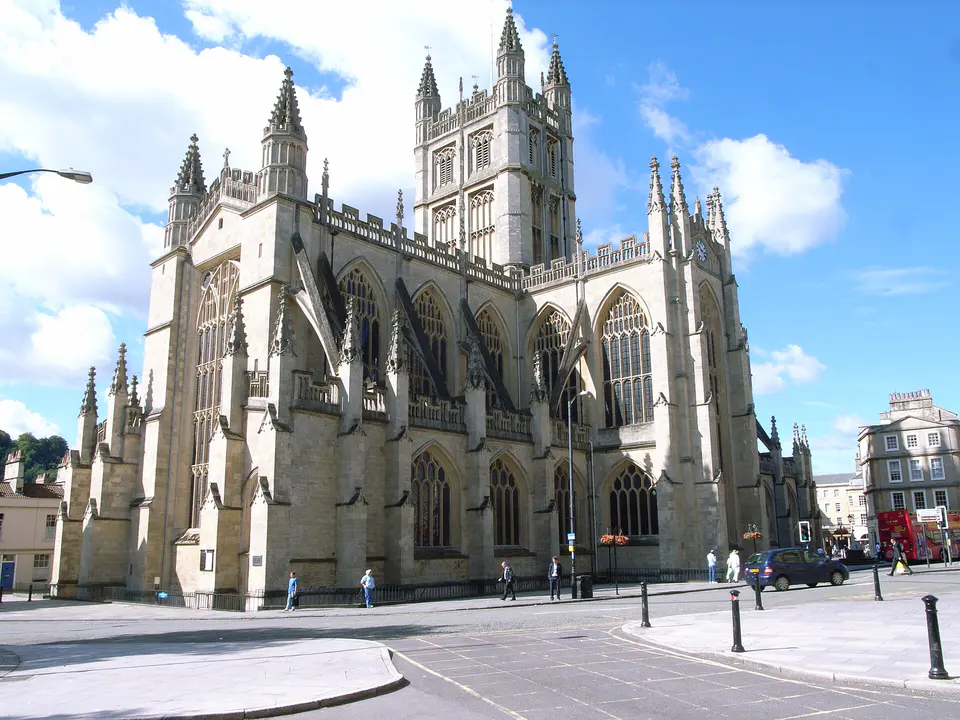 Bath Abbey's west front seen from the street