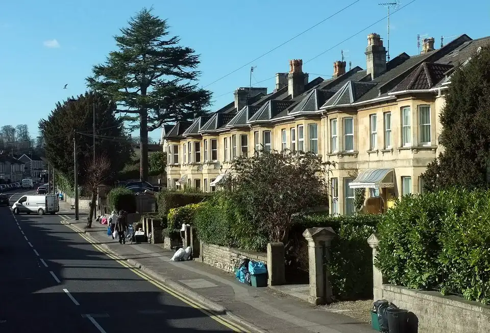 Houses and bins on Newbridge Road, Bath