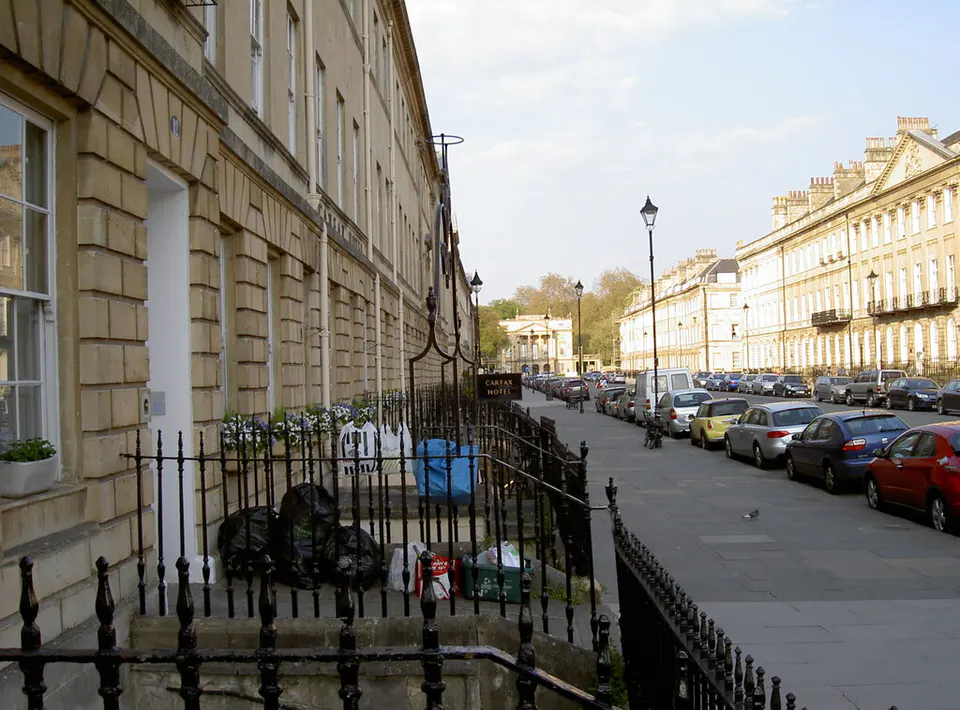 Bins at the railings on Great Pulteney Street, Bath