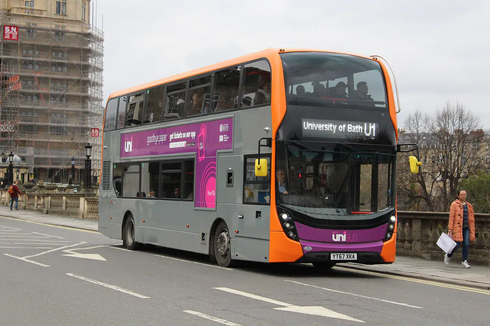 First Bus double-decker on Pierrepont Street, Bath