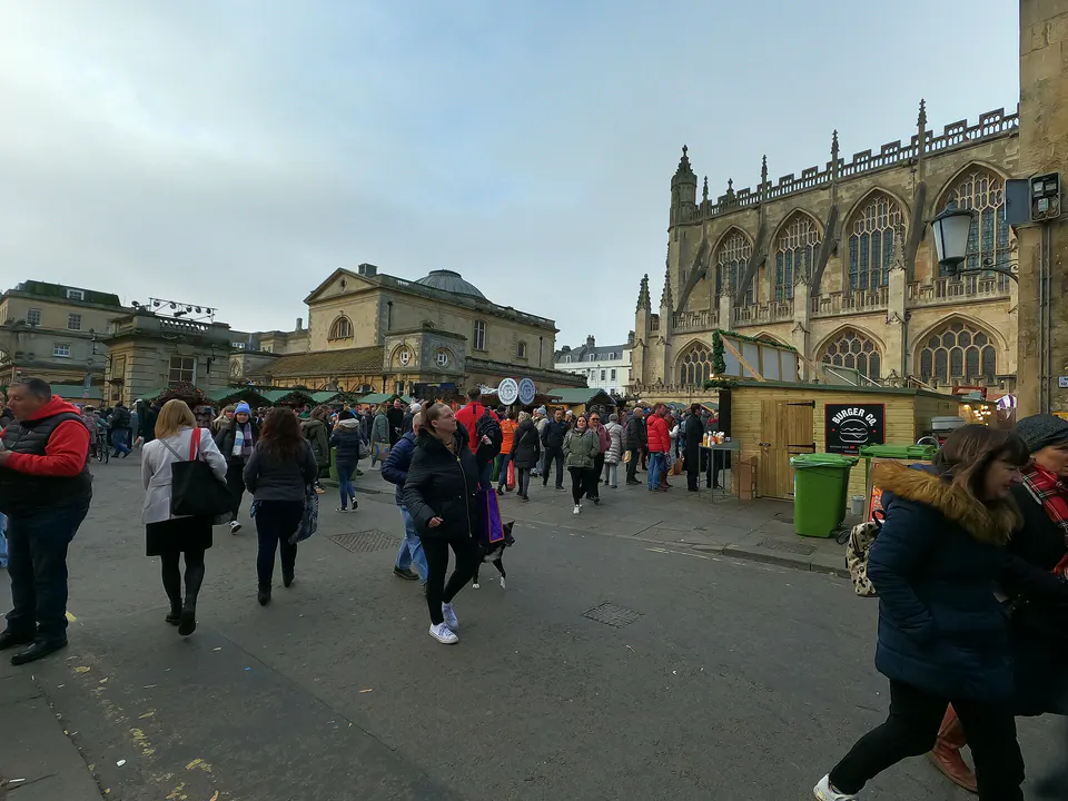 Crowds at the Bath Christmas market on Kingston Parade