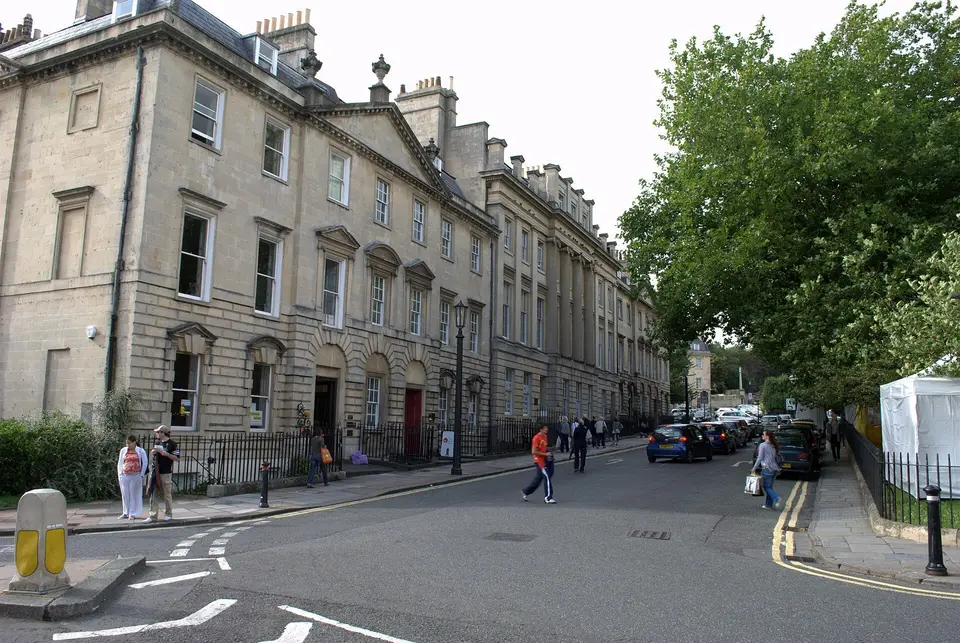 The west side of Queen Square, Bath, by the corner into Chapel Row