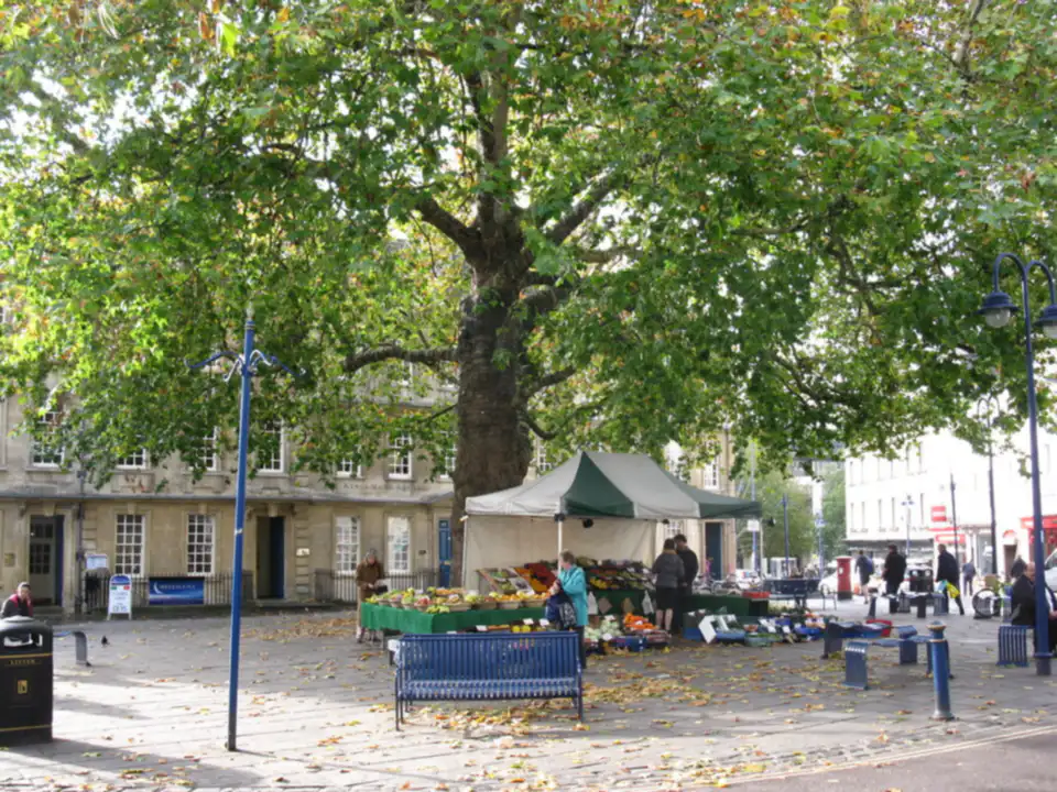 Fruit and veg stall in Kingsmead Square market, Bath