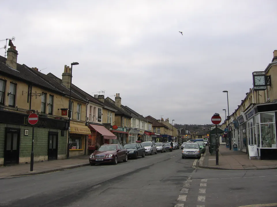 Shops and houses on Moorland Road, Oldfield Park, Bath