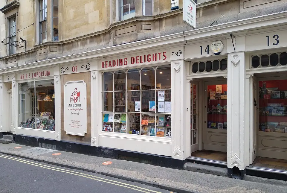 The shopfront of Mr B's Emporium bookshop on John Street, Bath
