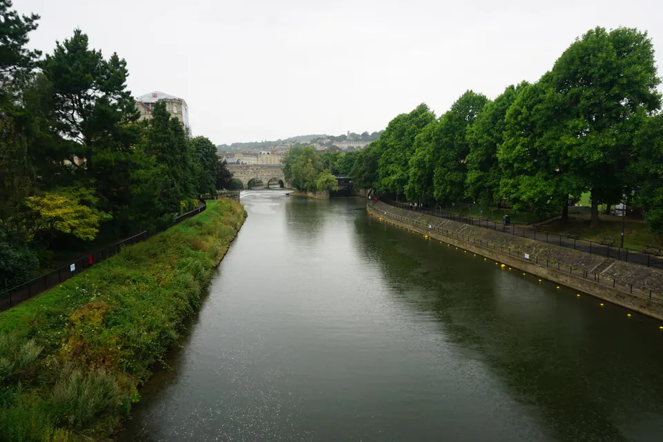 The River Avon in Bath on a rainy day