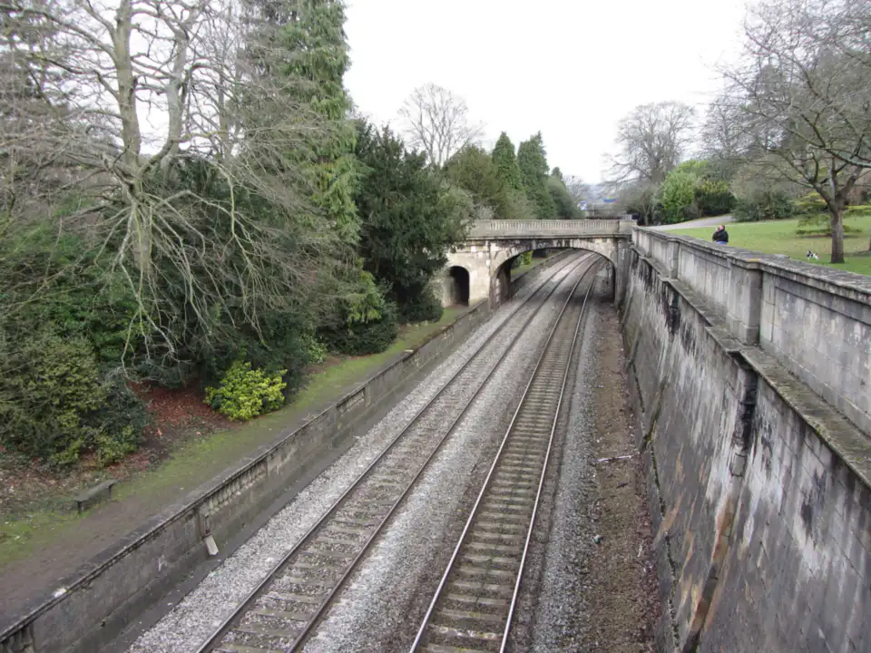 Railway line through the cutting in Sydney Gardens, Bath