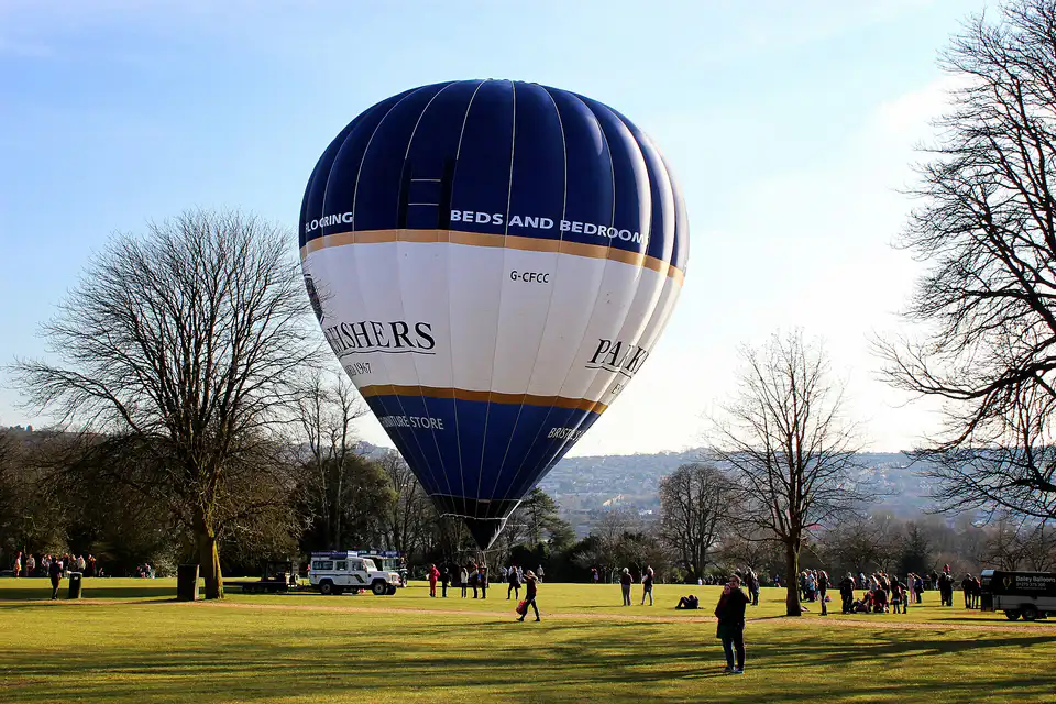 Hot air balloon on the grass of Royal Victoria Park, Bath